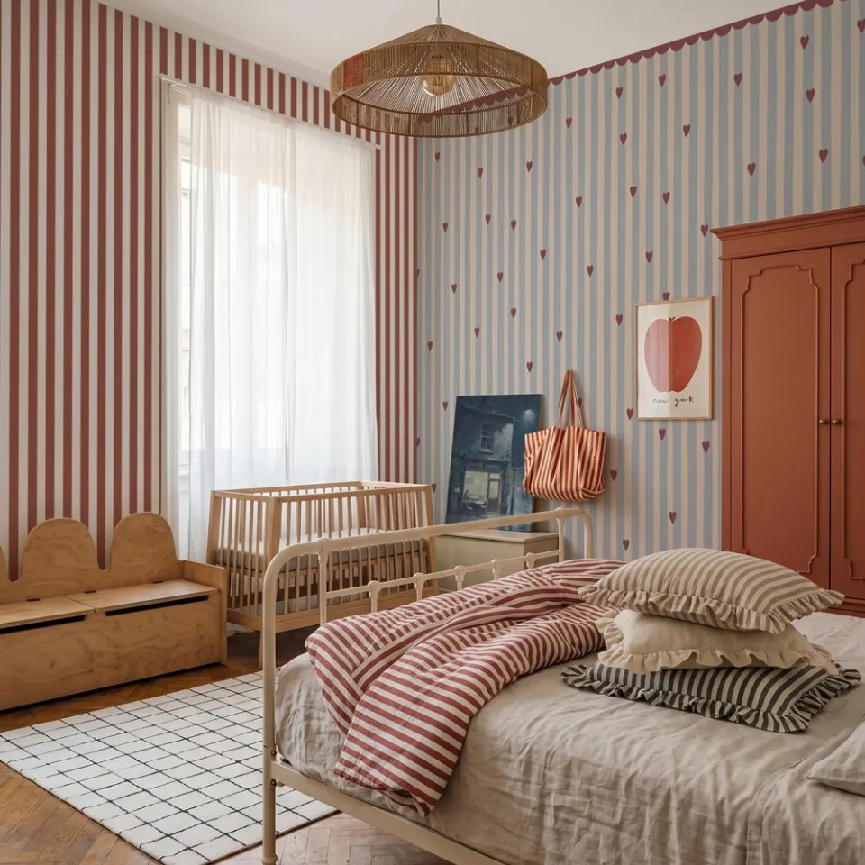 French hearts stripes Wallpaper